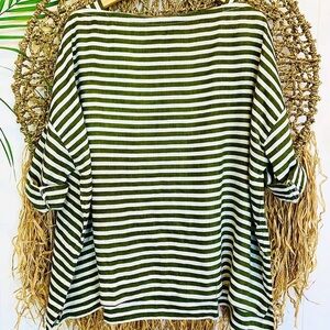 Frockk women linen Green and White Striped Top one size